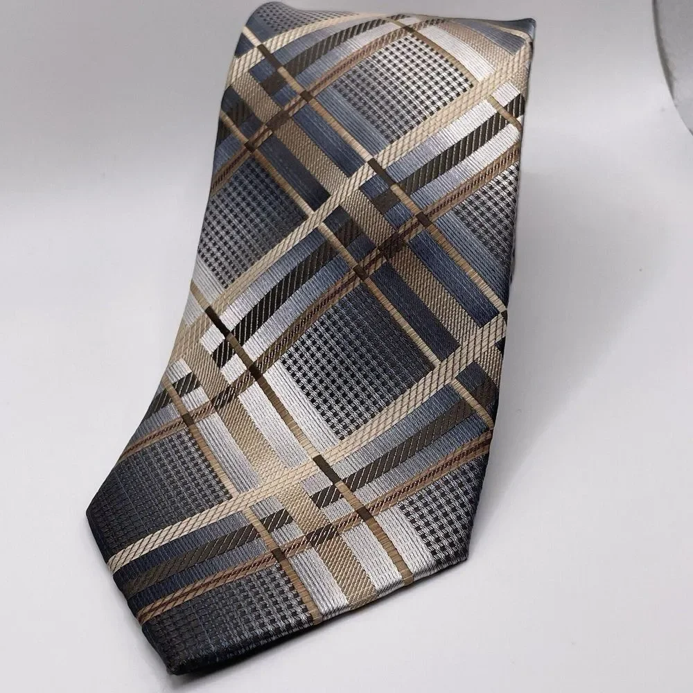 Stacy Adams Men's‎ Tie Blue/Gold/Brown Plaid Check 3.25